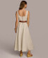 Фото #2 товара Women's Belted Linen-Blend Sleeveless Fit & Flare Dress