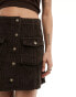 Фото #8 товара ASOS DESIGN Petite jumbo cord button through mini skirt in brown