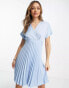 Closet London wrap front pleated mini dress in powder blue