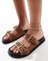 Фото #1 товара New Look double buckle flat sandal in tan