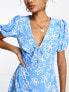 Фото #3 товара Glamorous corset front puff sleeve mini shift dress in blue scribble