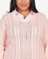 Фото #4 товара Plus Size A Fresh Start Stripe Collar Layered Two in One Sweater with Necklace