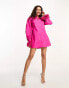 Jaded Rose Petite faux feather shirt mini dress in pink