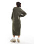 ASOS DESIGN knitted v neck midaxi dress in khaki Зеленый, M - EU 40-42 - фото #3