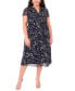 Фото #1 товара Plus Size Printed Split-Neck Pintuck Midi Dress