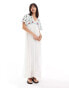 Фото #4 товара YAS embroidered v neck maxi dress in white - WHITE