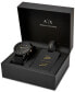 ფოტო #3 პროდუქტის Men's Chronograph Black Silicone Strap Watch 45mm Gift Set