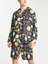 Фото #1 товара ASOS DESIGN woven pyjama set with long sleeve shirt and shorts in multi print in black