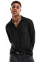 Фото #2 товара ASOS DESIGN long sleeve polo with deep v neck in black lace