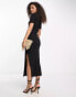 Фото #2 товара French Connection high neck ribbed short sleeve maxi dress in black