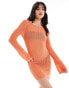 Фото #3 товара Something New X Larissa Marielle Wehr sheer crochet mini dress in sunset orange