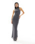 ASOS DESIGN hotfix embellished halter maxi dress in charcoal Черный, 46 - фото #4