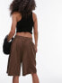 Topshop acid wash longline short in chocolate