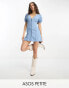 Фото #1 товара ASOS DESIGN Petite soft denim seamed mini tea dress in blue