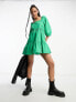 Фото #1 товара JDY puff sleeve mini smock dress in bright green