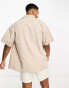 Jack & Jones Originals oversized clean revere collar shirt in beige co-ord