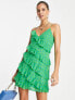 Mango ruched detail mini dress in green polka dot