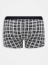 ASOS DESIGN 2 pack jersey trunks in black check and stripe