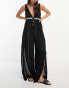 Фото #4 товара River Island plunge wide leg beach jumpsuit in black