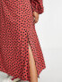 River Island Plus cut out neck maxi dress in rust polka dot