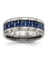 ფოტო #1 პროდუქტის Titanium Blue Carbon Fiber Inlay Beveled Edge Wedding Band Ring