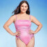 Women's Square Neck Shirred Drawstring One Piece Swimsuit - Shade & Shore Pink