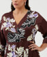 Plus Size Floral Print Faux Wrap 3/4 Sleeve Midi Dress