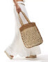 Glamorous two tone straw beach tote bag in natural