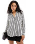 River Island striped satin shirt in black and white Черный, EU44 - фото #1