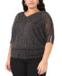 Фото #1 товара Plus Size V-Neck Metallic-Threaded Split-Sleeve Top