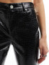 River Island shiny croc effect straight leg trouser in black