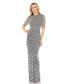 ფოტო #3 პროდუქტის Women's Beaded Fringe Short Sleeve Column Gown