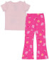 Фото #2 товара Toddler & Little Girls Short Sleeve Ruffle Top & Flared Legging, 2pc Set