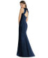 Womens Jewel Neck Bowed Open-Back Trumpet Dress with Front Slit