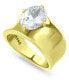 Cubic Zirconia Prong Set Oval Stone on Polished Cigar Band in Silver Plate and Gold Plate