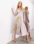 ASOS EDITION satin long sleeve midi dress in floral embroidery in lilac Сиреневый, 32 - фото #1