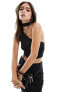 Фото #1 товара Bershka one shoulder sheer top co-ord in black polka dot