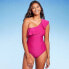 Фото #1 товара Women's Ruffle One Shoulder Full Coverage One Piece Swimsuit - Kona Sol Pink M