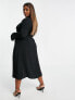 Фото #2 товара ASOS DESIGN Curve 70s drape front wrap midi dress in black