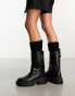 Stradivarius tall biker boot with buckle detail in black