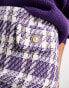 ASOS DESIGN boucle mini skirt with button detail in lilac check