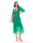 Hope & Ivy embroidery midi dress with ruched detail in green grün, 36 - фото #2