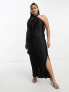 Фото #1 товара ASOS DESIGN Curve exclusive satin plisse twist halterneck midi dress in black