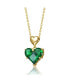 Sterling Silver 14k Gold Plated Green Cubic Zirconia Double Heart Pendant Necklace