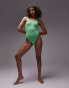 Topshop Tall scoop back crinkle swimsuit in green grün, 38 - фото #4