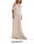 Фото #1 товара TFNC Bridesmaids Maternity cold shoulder chiffon pleated maxi dress in ecru