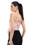 YAS cami frill detail top with tie front in pink floral spot print - MULTI