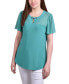 ფოტო #1 პროდუქტის Petite Short Flutter Sleeve Pullover Top with Mesh Yoke and Grommets