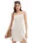 Фото #1 товара Miss Selfridge linen strappy split hem mini dress in natural slub