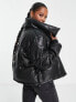 Фото #4 товара Missguided Petite faux leather puffer jacket in black
